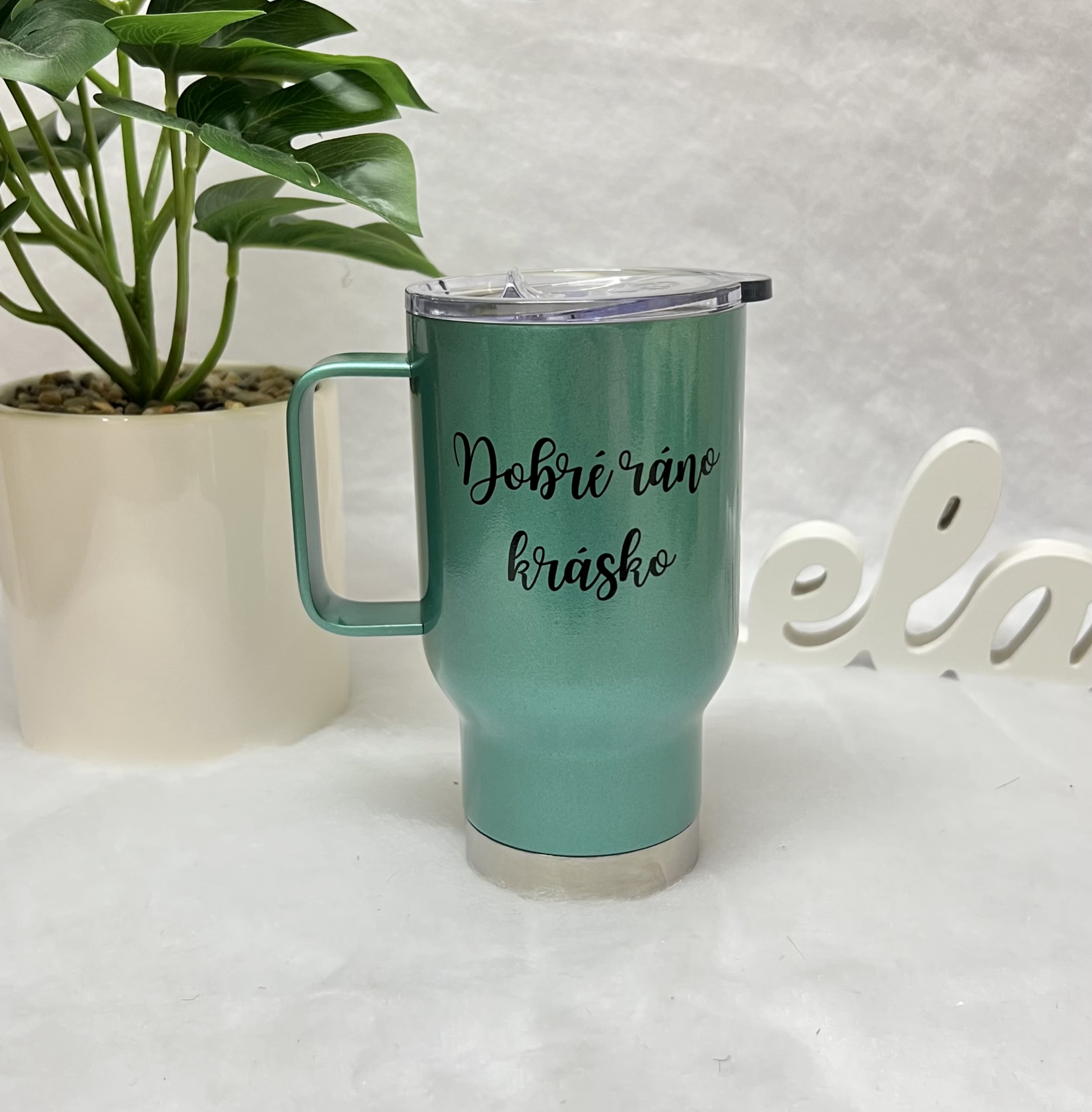 Termohrnek tyrkysový Dobré ráno krásko 450ml